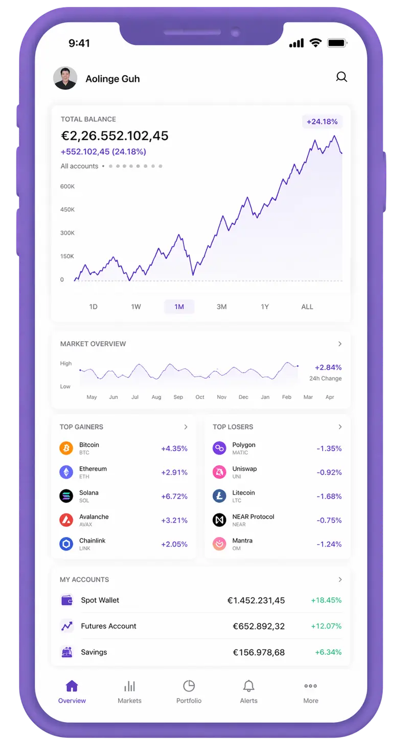 マホリエ mobile app showing portfolio overview